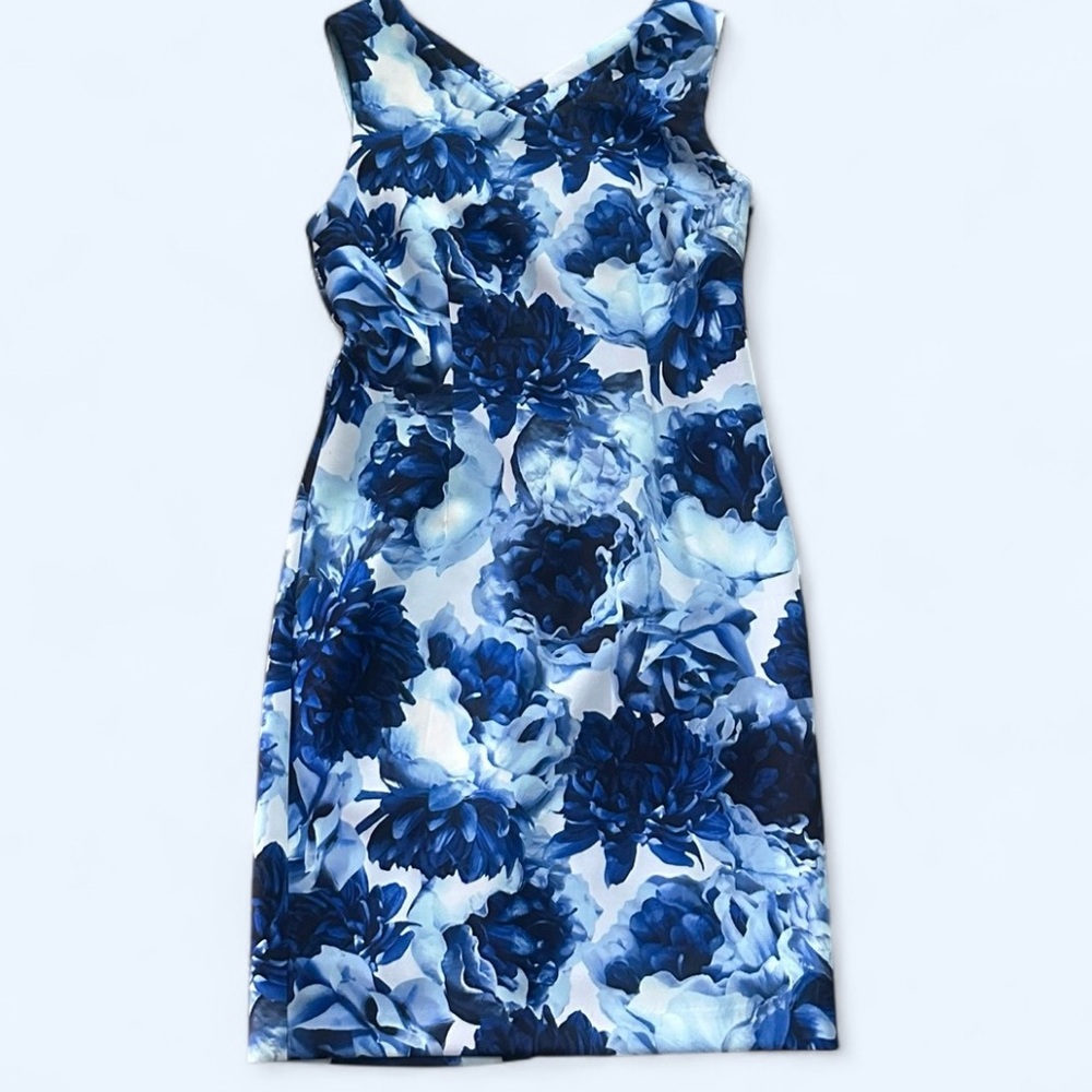 NWT Tahari Blue Floral Pencil Dress Size 6 MSRP: $118